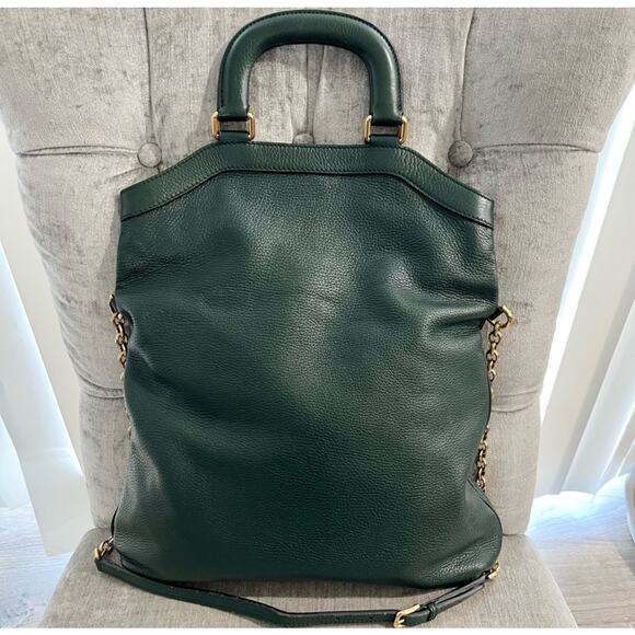 Dolce and Gabanna Fold Over Pebbled Leather Dark Green - Picture 2 of 13